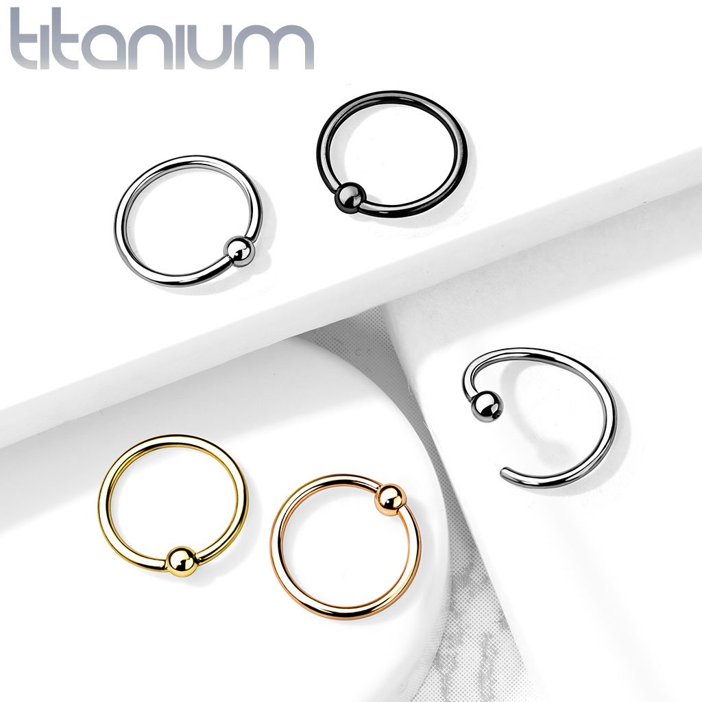 18 Gauge Titanium Fixed Ball Bendable Hoop Ring