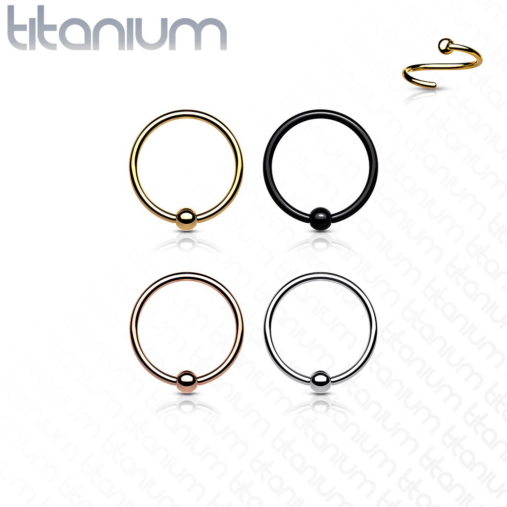 18 Gauge Titanium Fixed Ball Bendable Hoop Ring