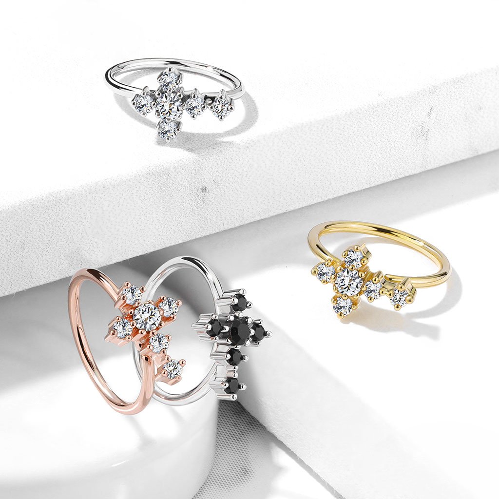 20 Gauge Crystal Cross Hoop Ring For Nose & Ear Cartilage