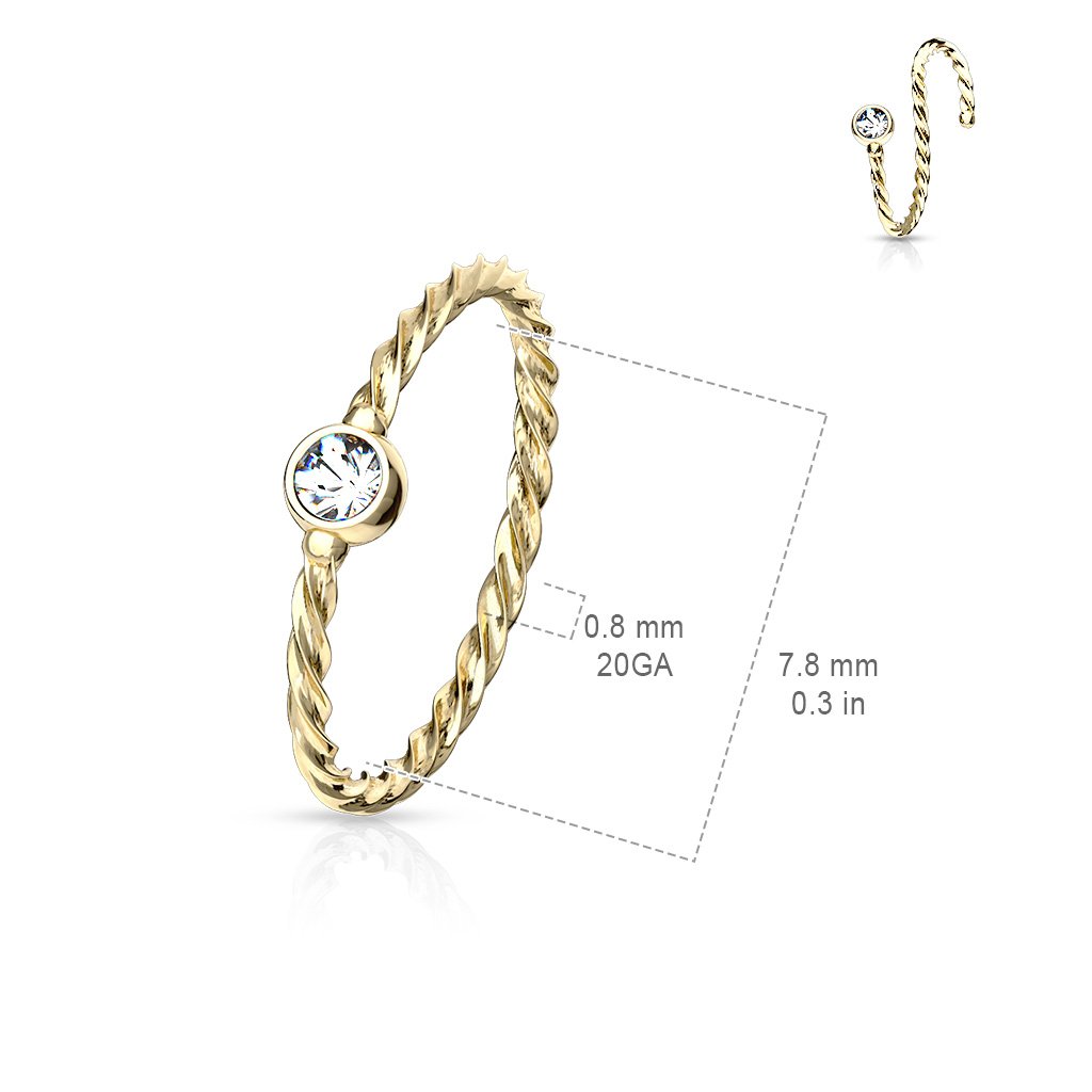 20 Gauge Crystal Set Twisted Rope Bendable Hoop Ring
