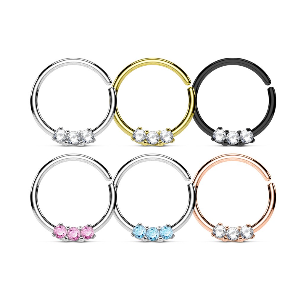 18 Gauge Crystal Trio Bendable Cut Hoop Ring