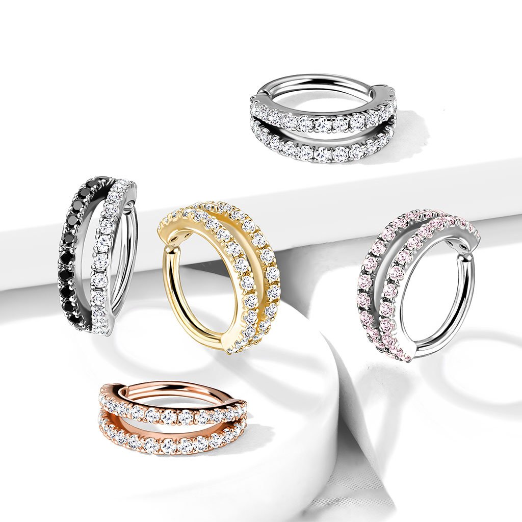 Double Crystal Lined Hoop Ring Nose & Ear