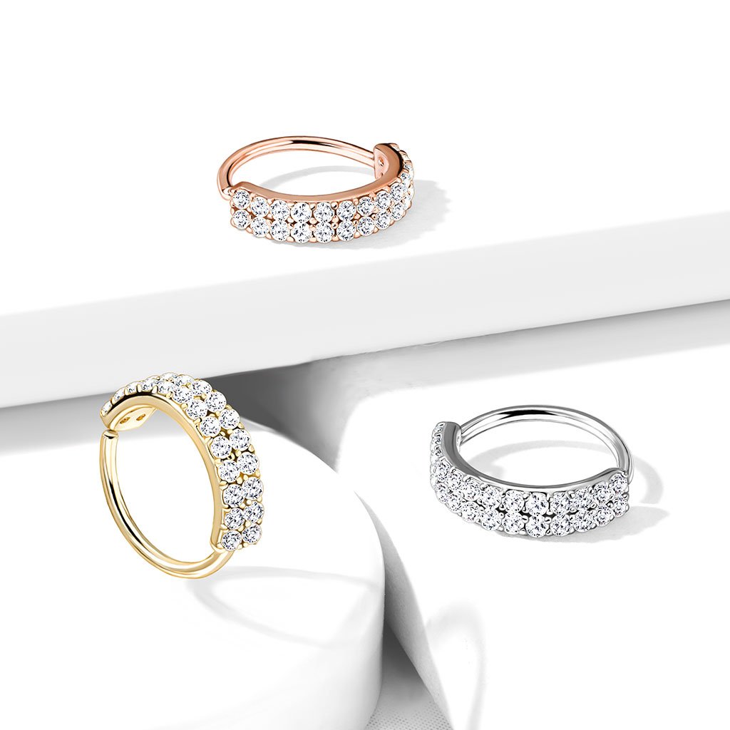 20 Gauge Double Jewelled Hoop Ring For Nose & Ear
