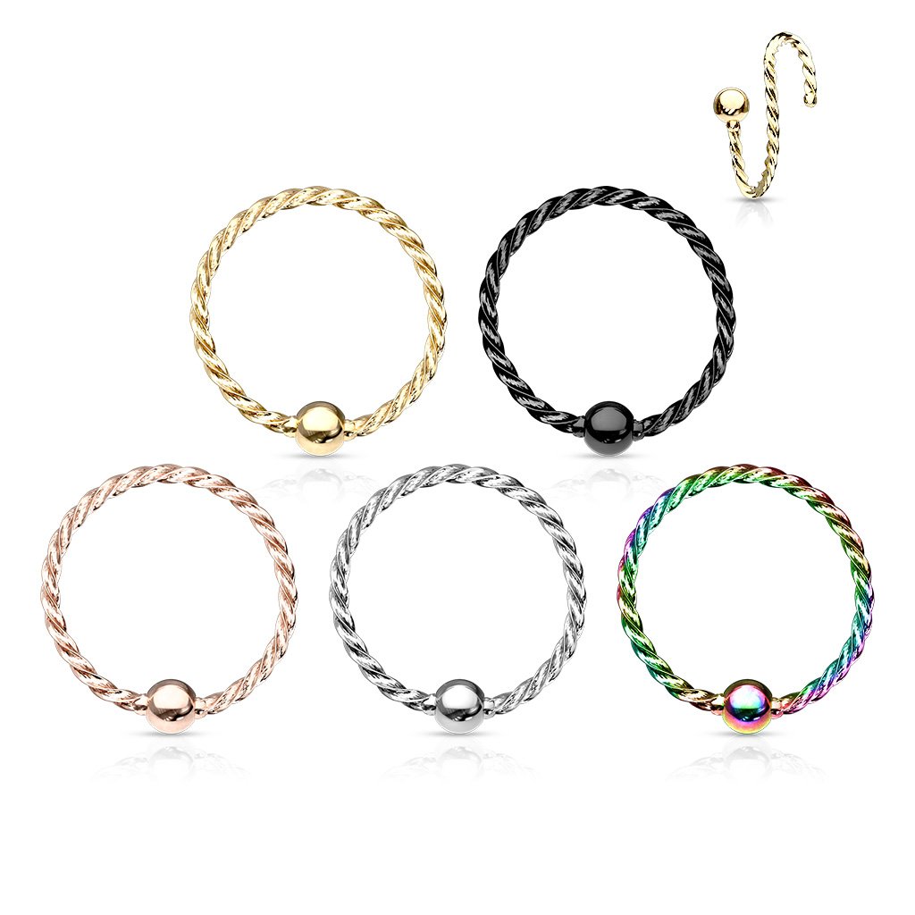 Fixed Ball Twisted Rope Bendable Hoop Ring For Nose / Ear / Lip