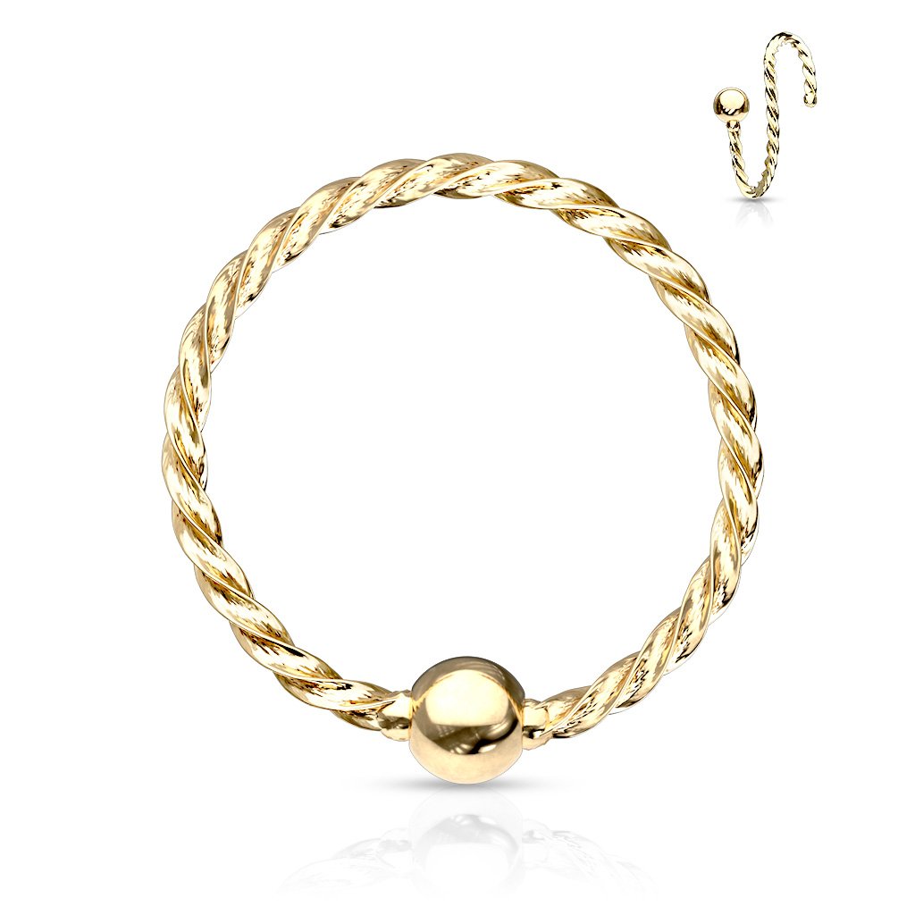 Fixed Ball Twisted Rope Bendable Hoop Ring For Nose / Ear / Lip
