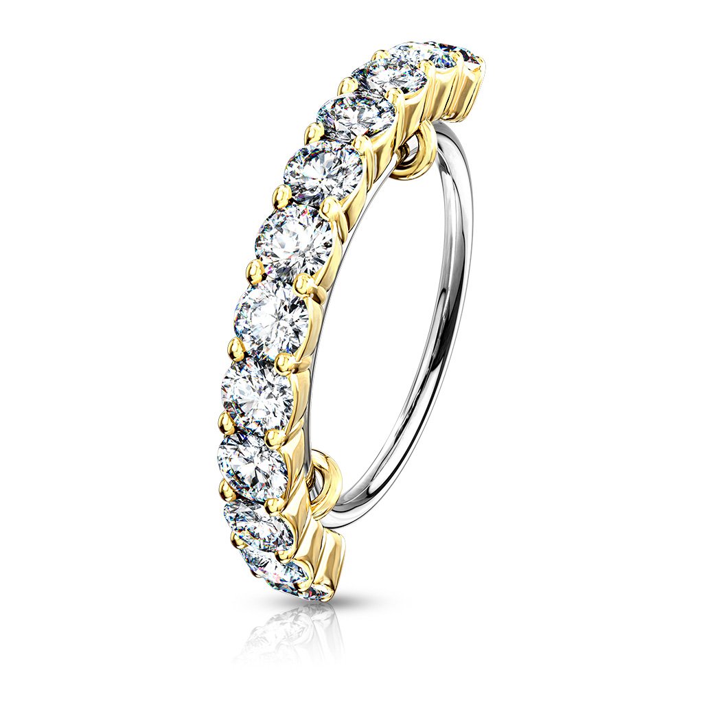 20 Gauge Half Crystal Row Jewelled Hoop Ring For Nose & Ear