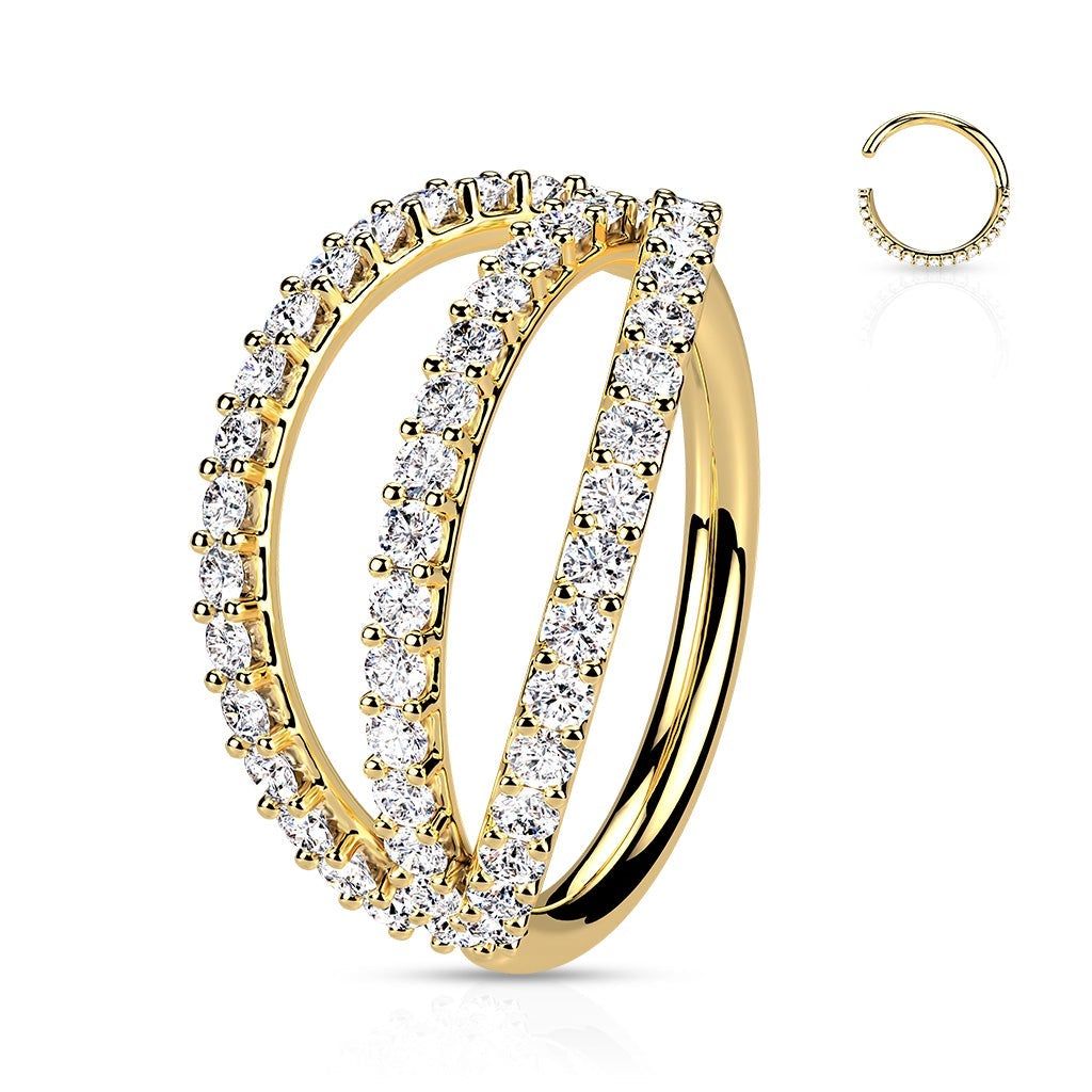 Triple Crystal Lined Hoop Ring Nose & Ear