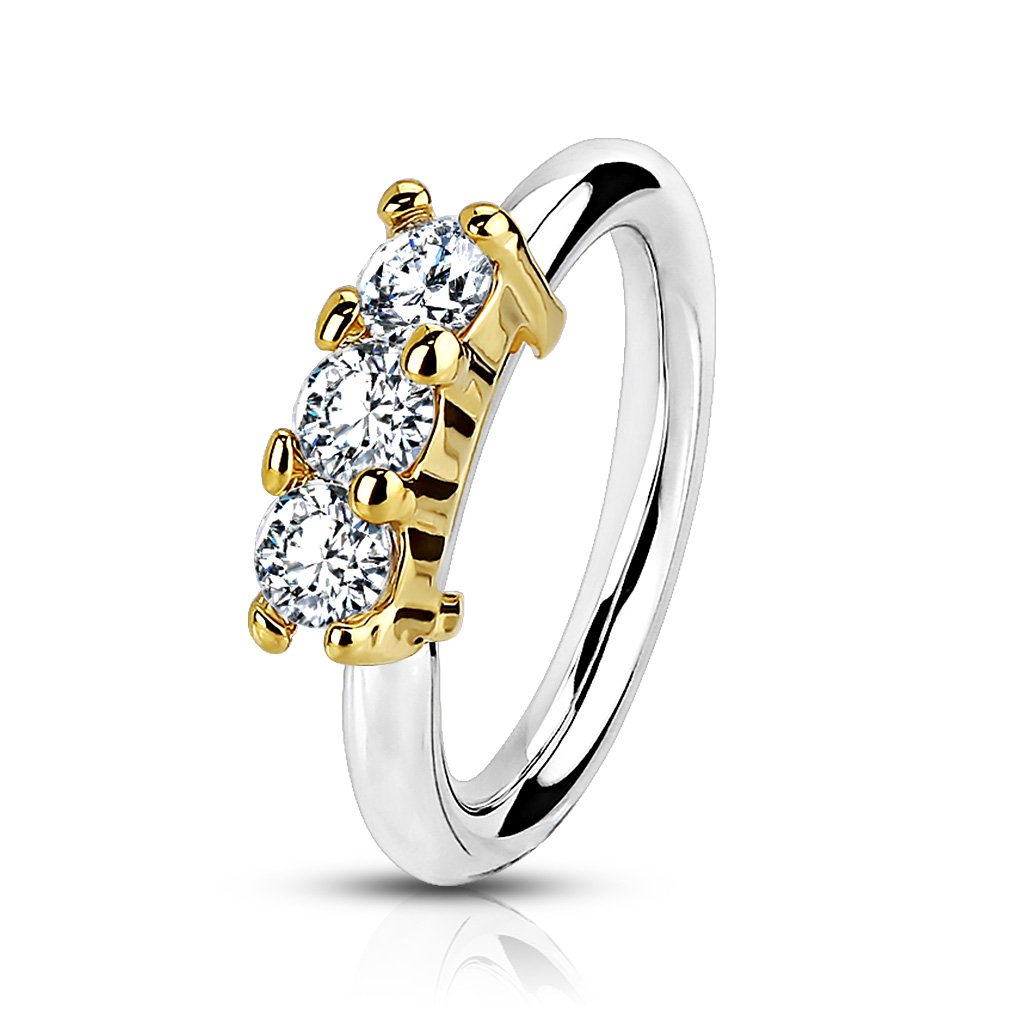 20 Gauge Triple Gem Bendable Hoop Ring For Nose & Ear Cartilage