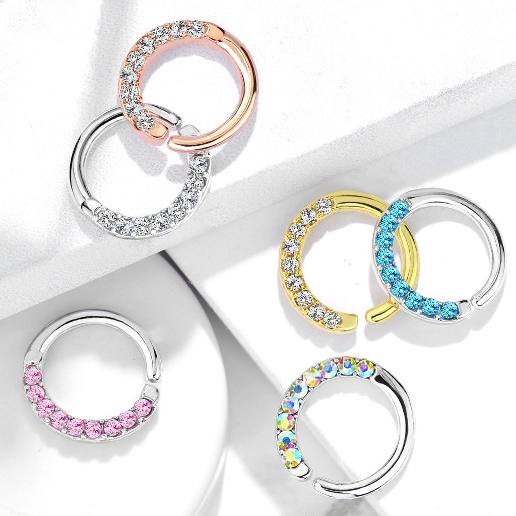 16 Gauge Half Crystal Cut Hoop Ring