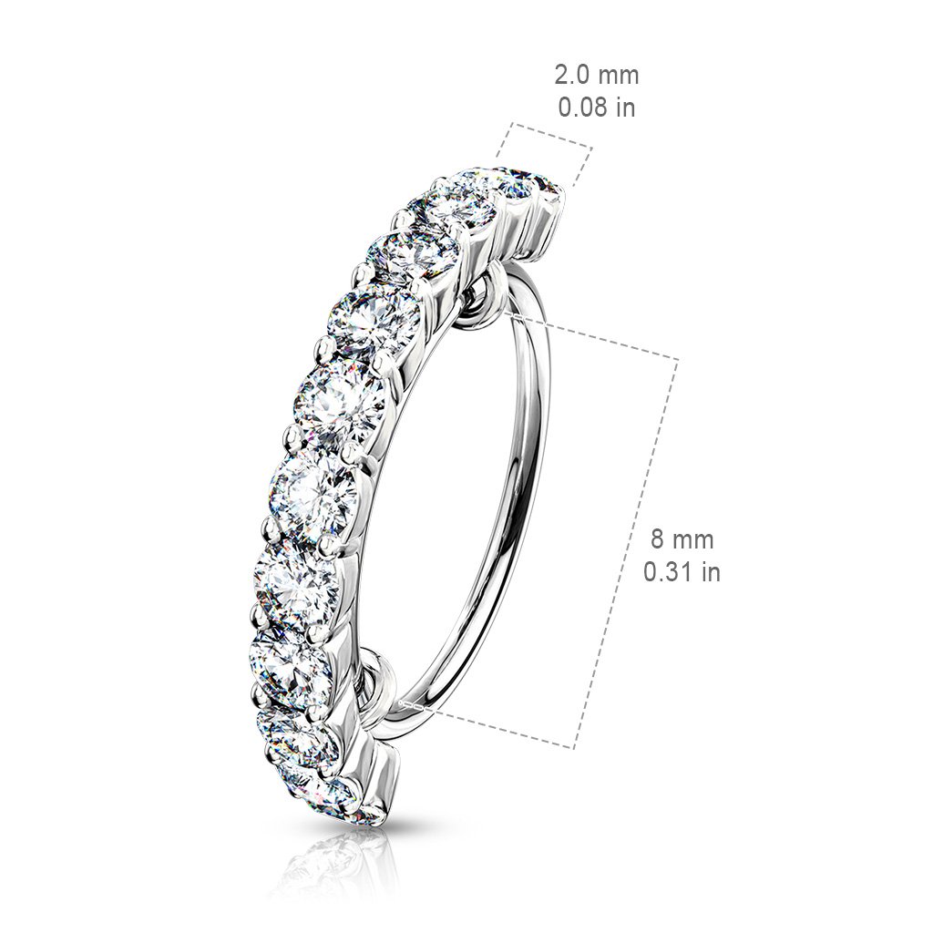 20 Gauge Half Crystal Row Jewelled Hoop Ring For Nose & Ear