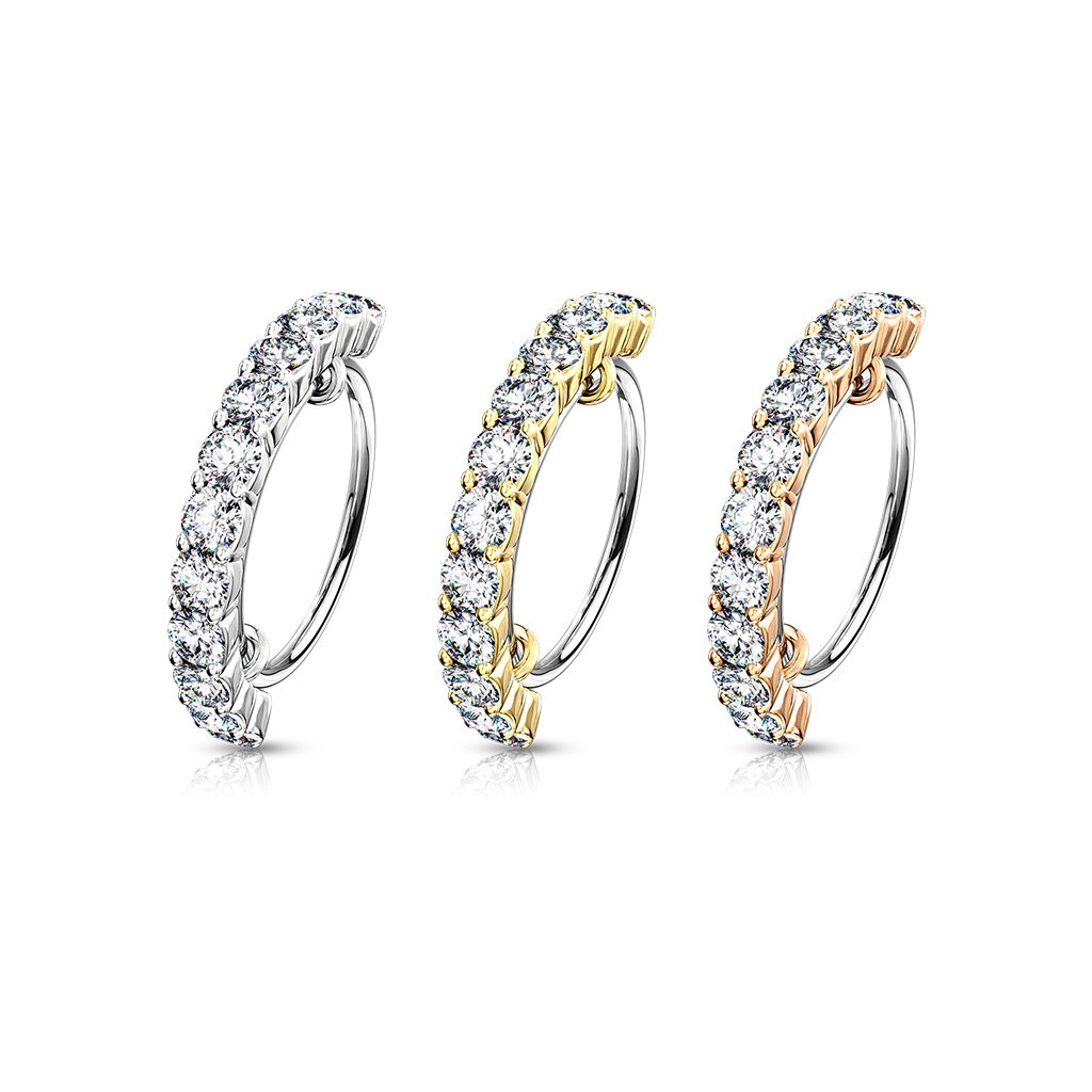 20 Gauge Half Crystal Row Jewelled Hoop Ring For Nose & Ear