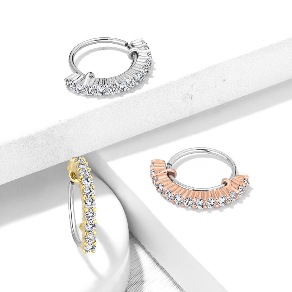 20 Gauge Half Crystal Row Jewelled Hoop Ring For Nose & Ear