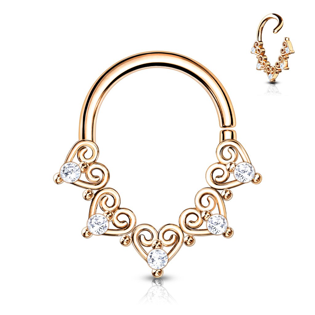 16 Gauge Filigree Heart Crystal Hoop Ring