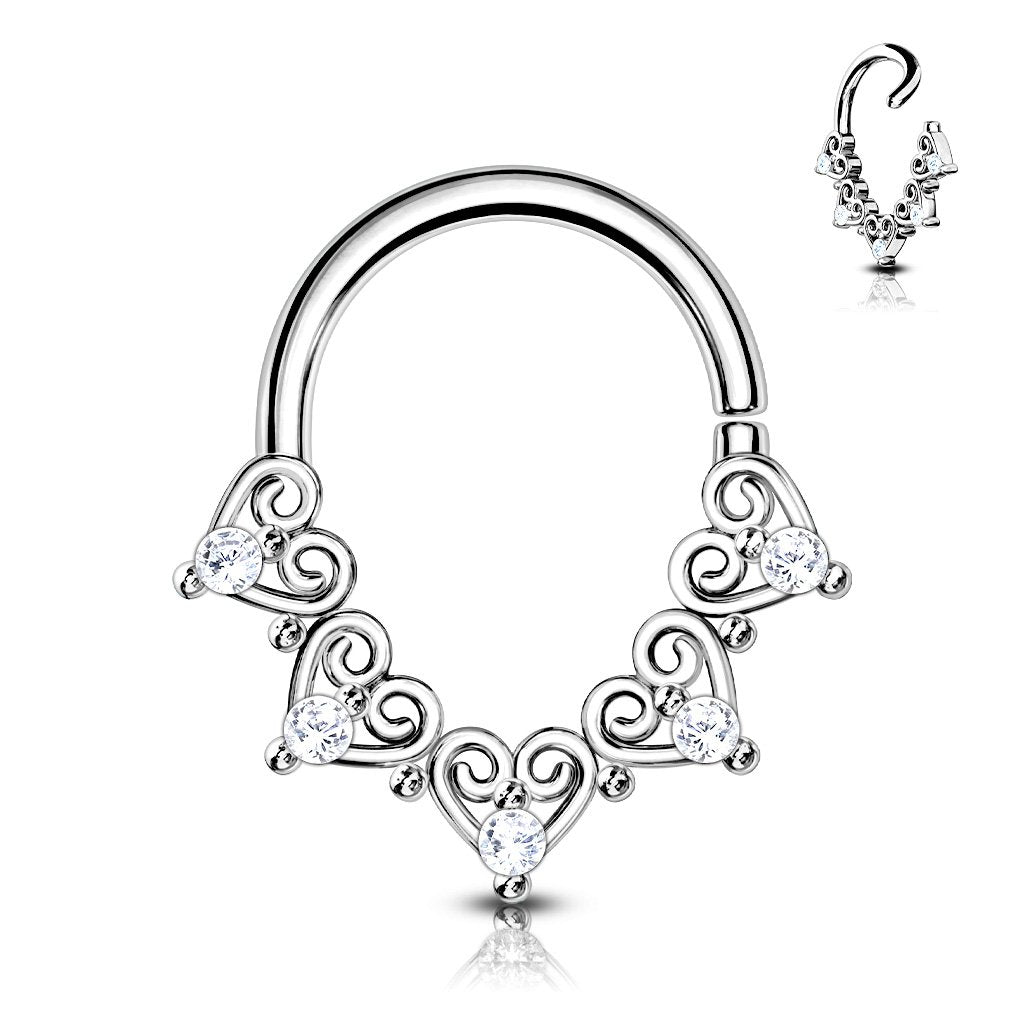 16 Gauge Filigree Heart Crystal Hoop Ring
