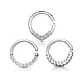 3 Pack 16 Gauge Half Crystal Cut Hoop Ring