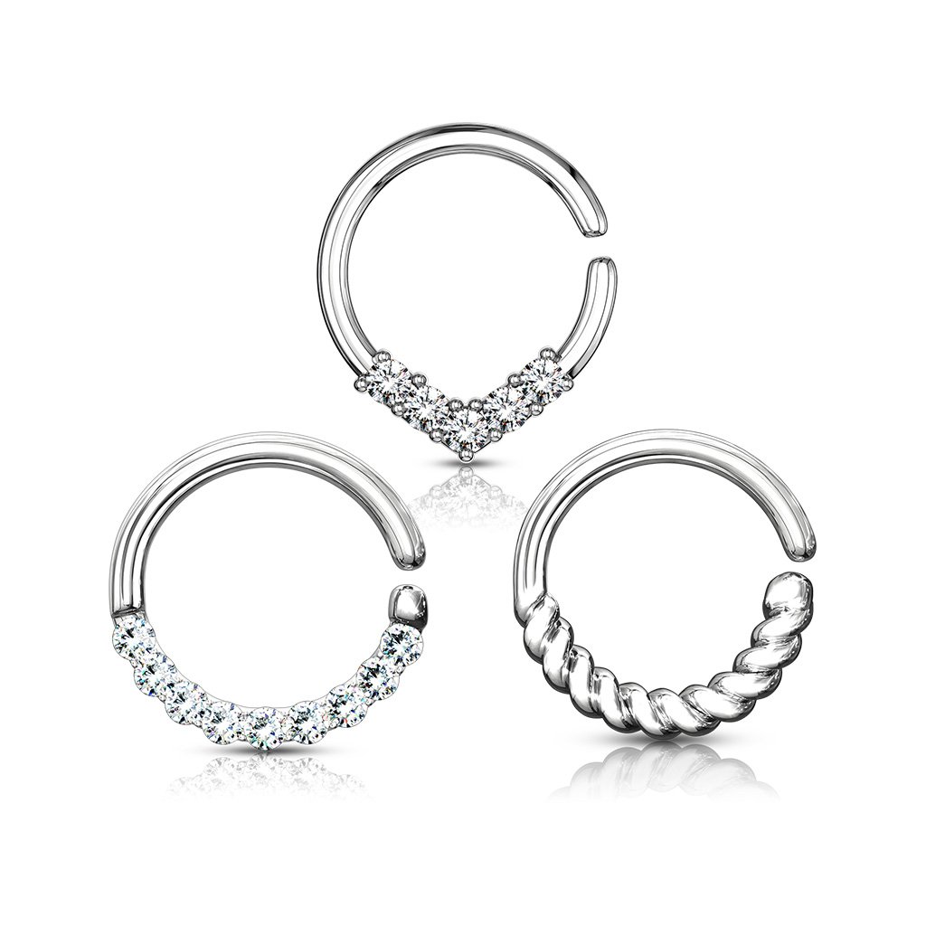 3 Pack 16 Gauge Half Crystal Cut Hoop Ring