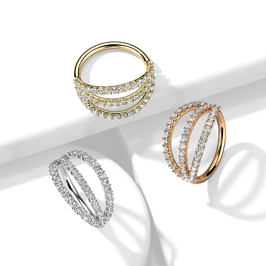 Triple Crystal Lined Hoop Ring Nose & Ear