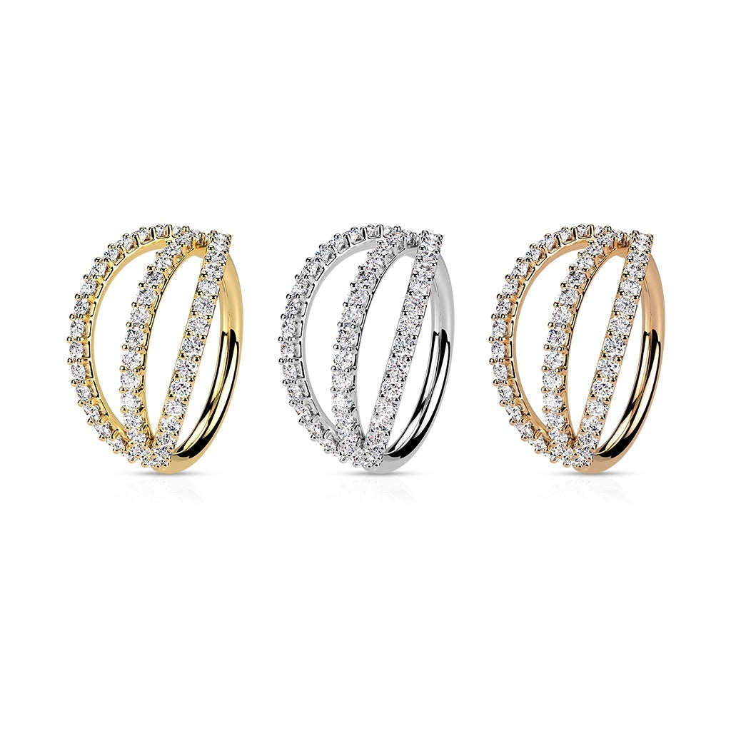 Triple Crystal Lined Hoop Ring Nose & Ear