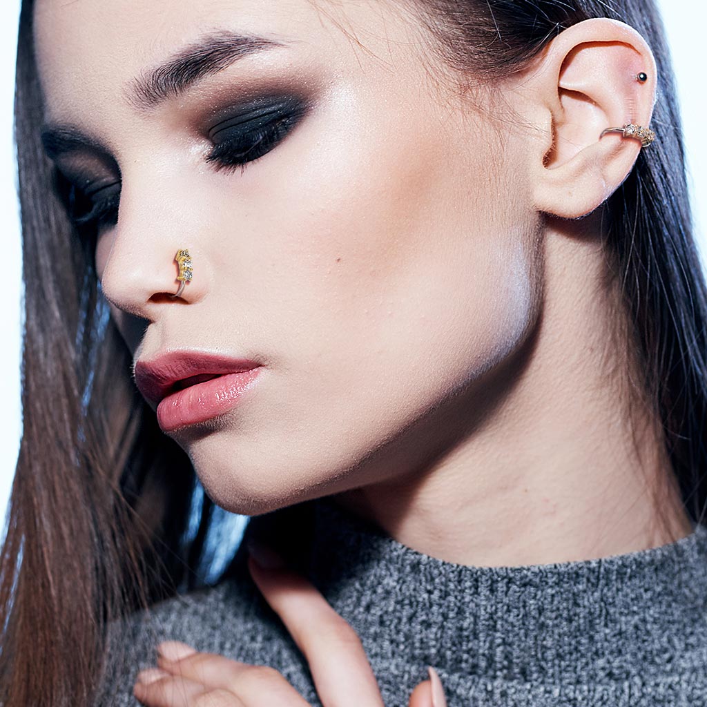 20 Gauge Triple Gem Bendable Hoop Ring For Nose & Ear Cartilage