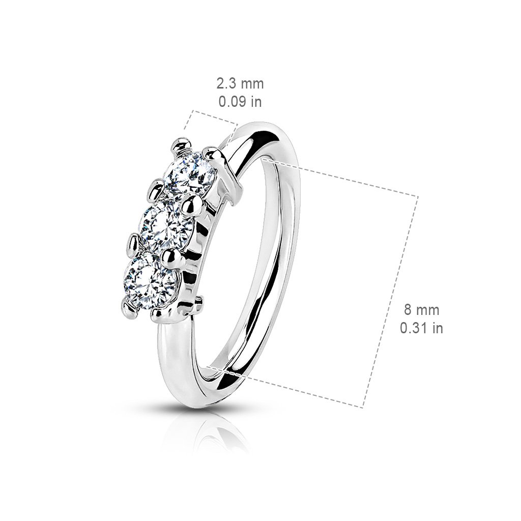 20 Gauge Triple Gem Bendable Hoop Ring For Nose & Ear Cartilage