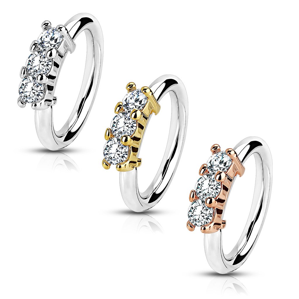 20 Gauge Triple Gem Bendable Hoop Ring For Nose & Ear Cartilage