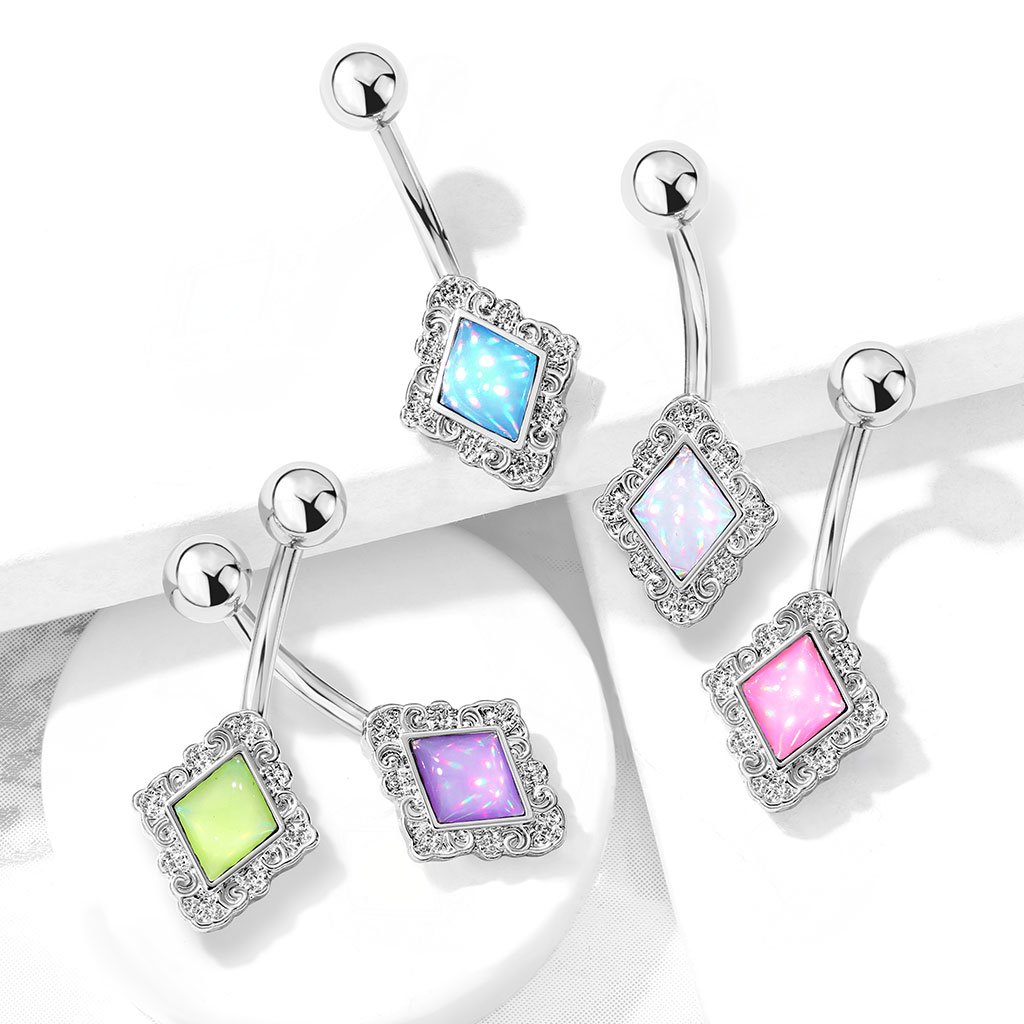 Iridescent Diamond Belly Button Ring