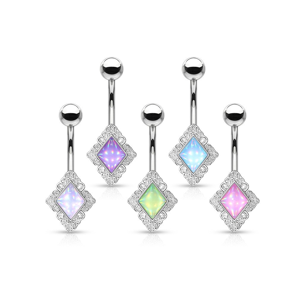 Iridescent Diamond Belly Button Ring