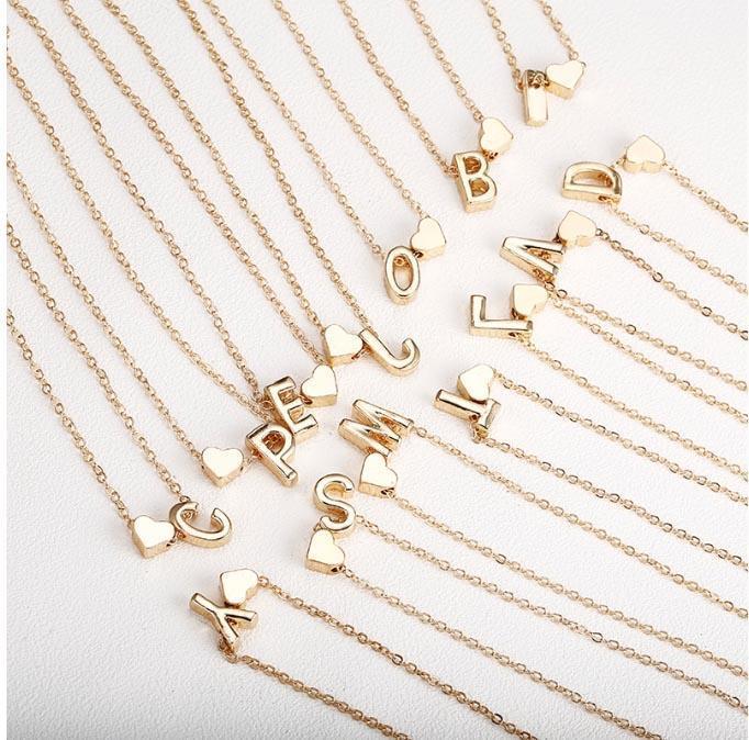 Dainty Golden Initial & Heart Necklace