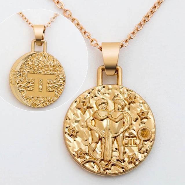 Zodiac Mosaic Coin Necklace Gold