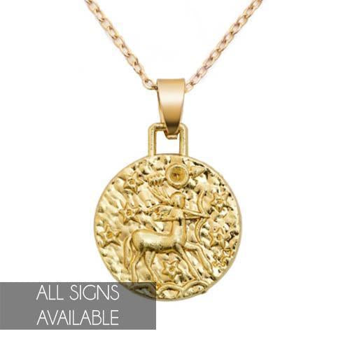Zodiac Mosaic Coin Necklace Gold