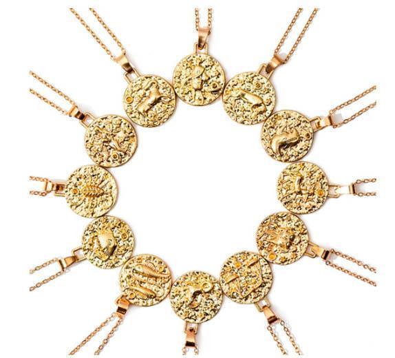 Zodiac Mosaic Coin Necklace Gold