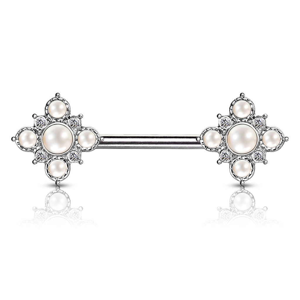 14 Gauge Crystal & Pearl Barbell Nipple Ring
