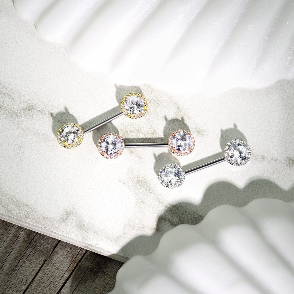 14 Gauge Double Crystal Ball End Nipple Ring