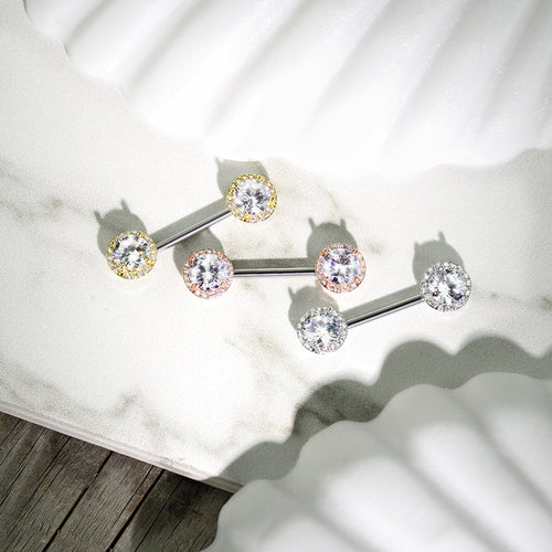 14 Gauge Double Crystal Ball End Nipple Ring