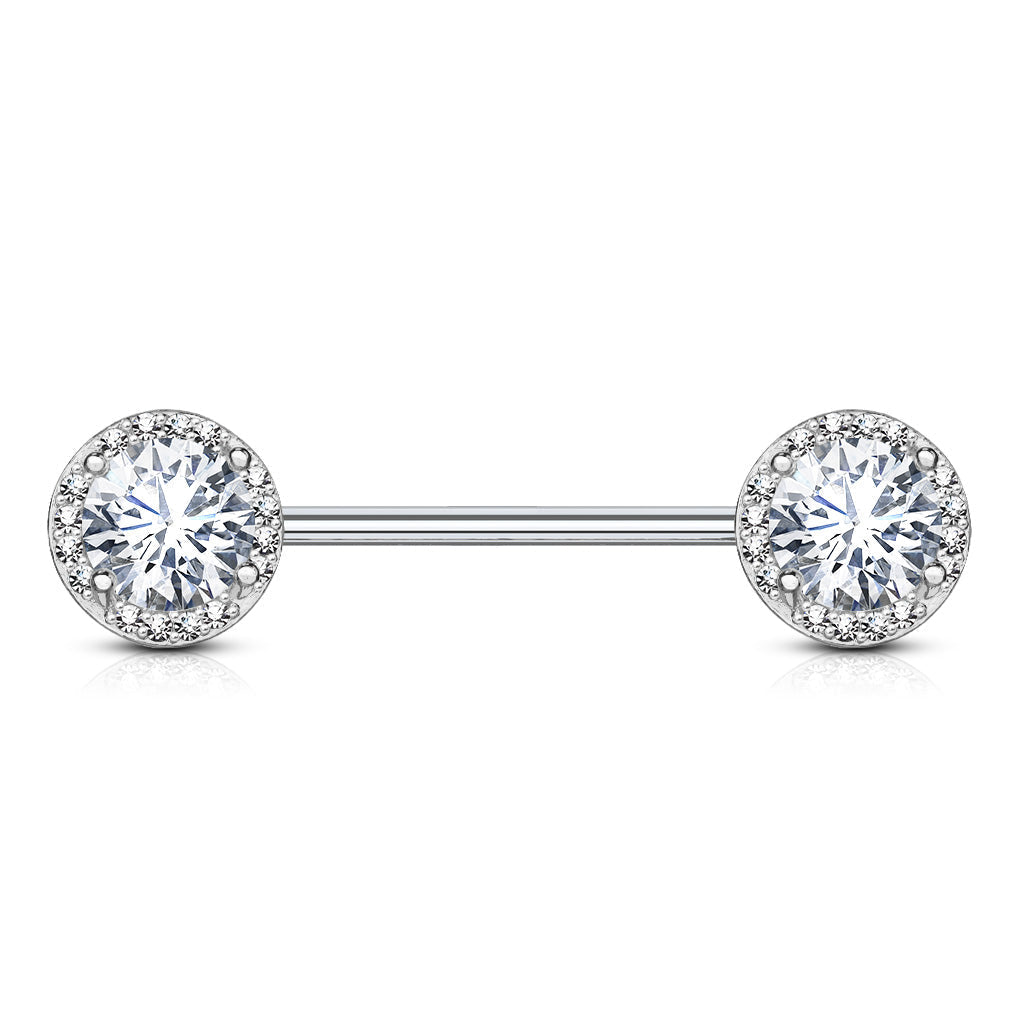 14 Gauge Double Crystal Ball End Nipple Ring
