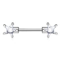 14 Gauge Double Crystal Star Barbell Nipple Ring