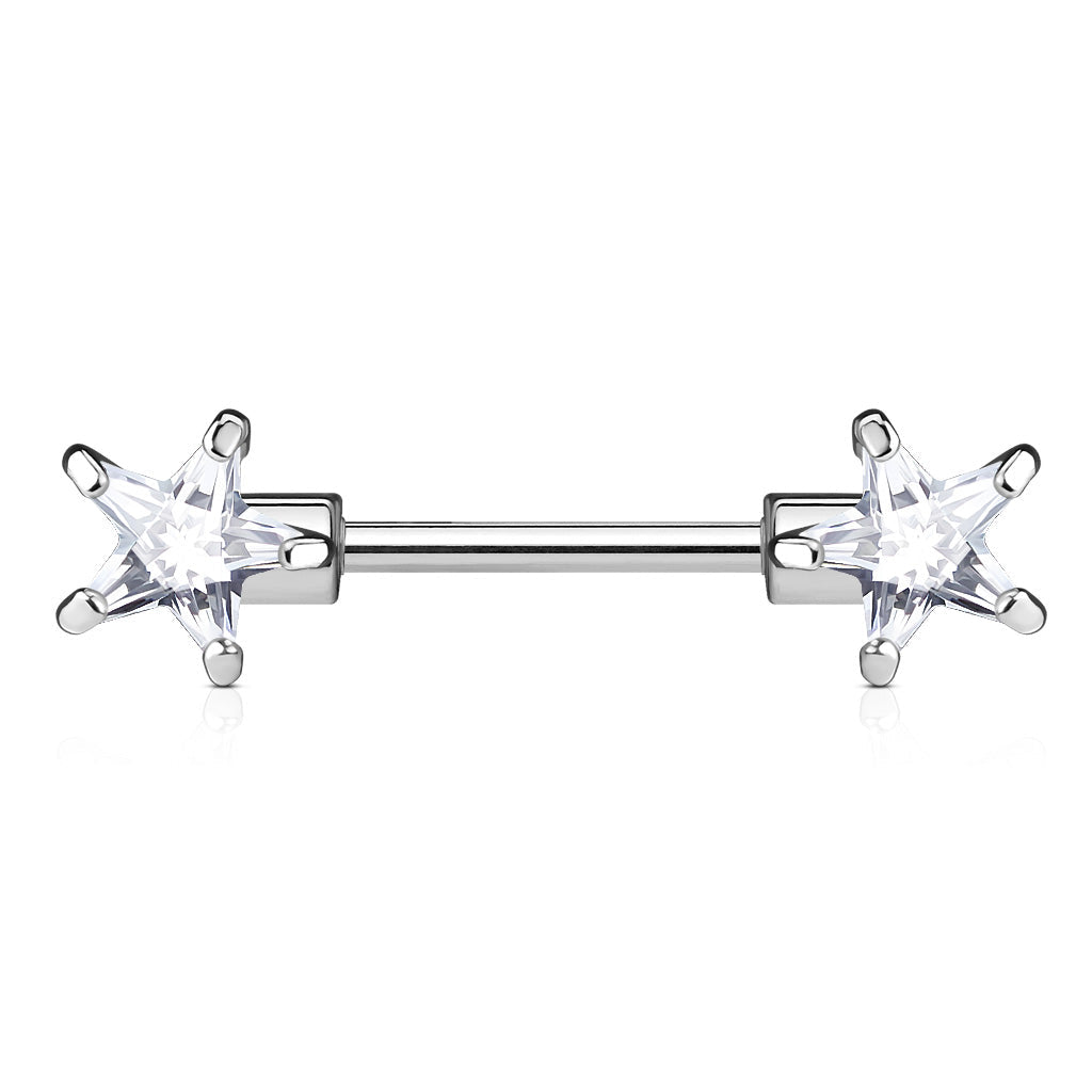 14 Gauge Double Crystal Star Barbell Nipple Ring