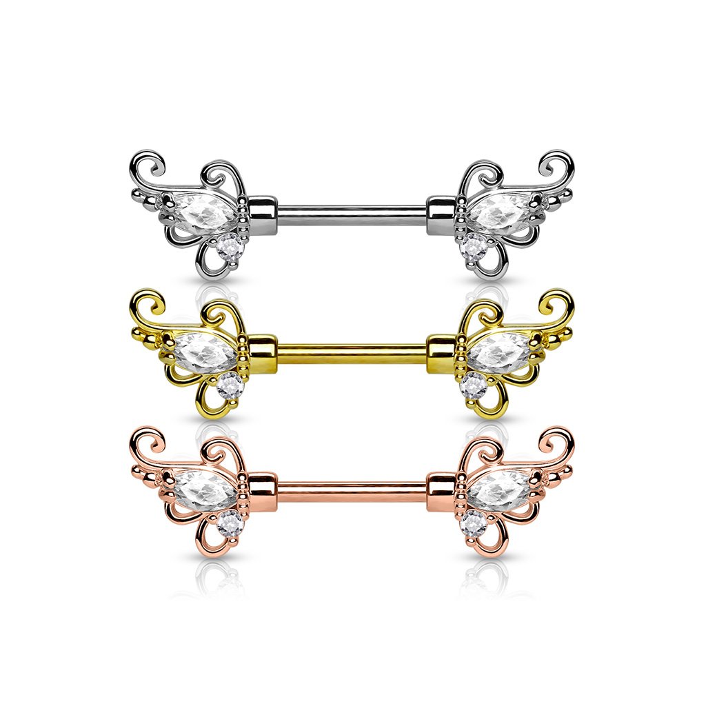 14 Gauge Filigree Flowers Barbell Nipple Ring