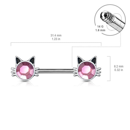 14 Gauge Kitty Cat Barbell Nipple Ring