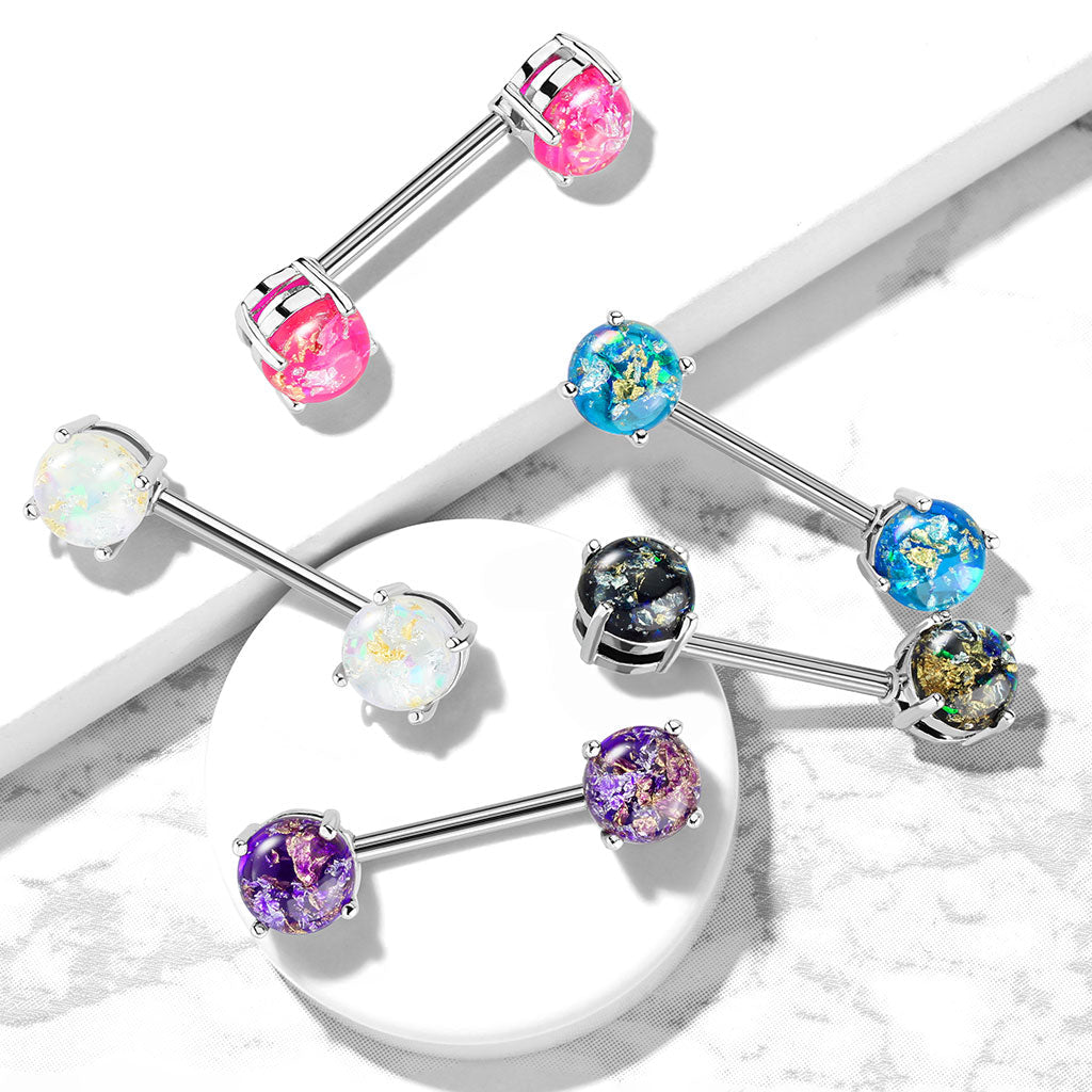 14 Gauge Lava Opal Glitter Barbell Nipple Ring