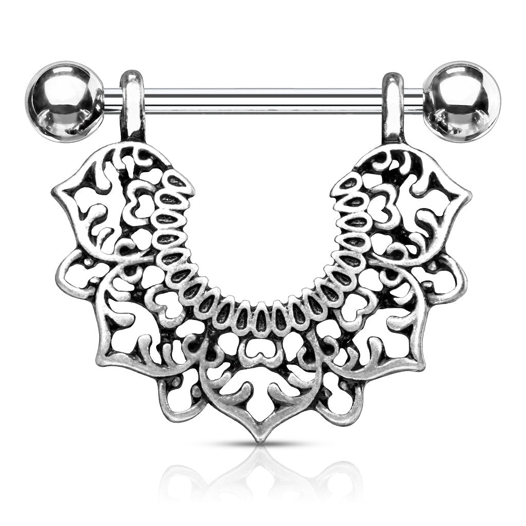 14 Gauge Ornate Silver Flower Nipple Shield