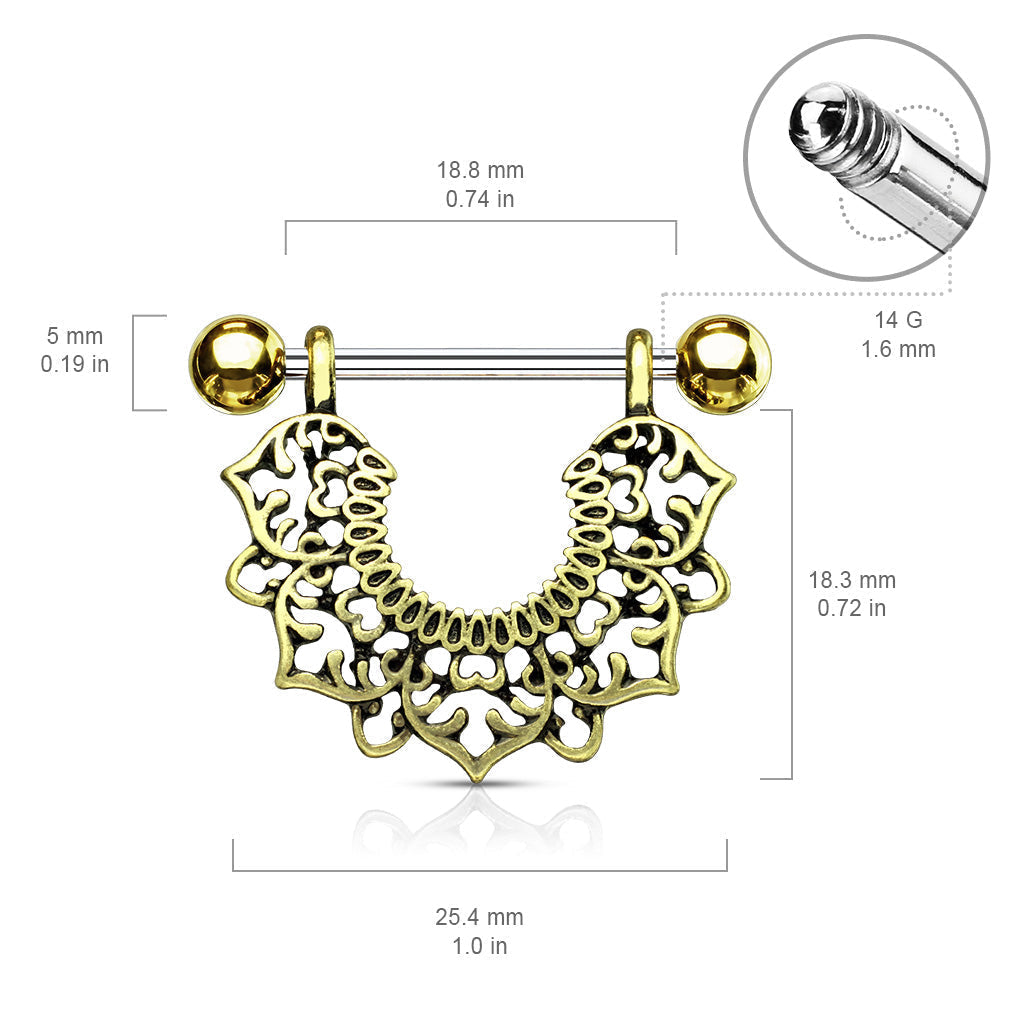 14 Gauge Ornate Silver Flower Nipple Shield