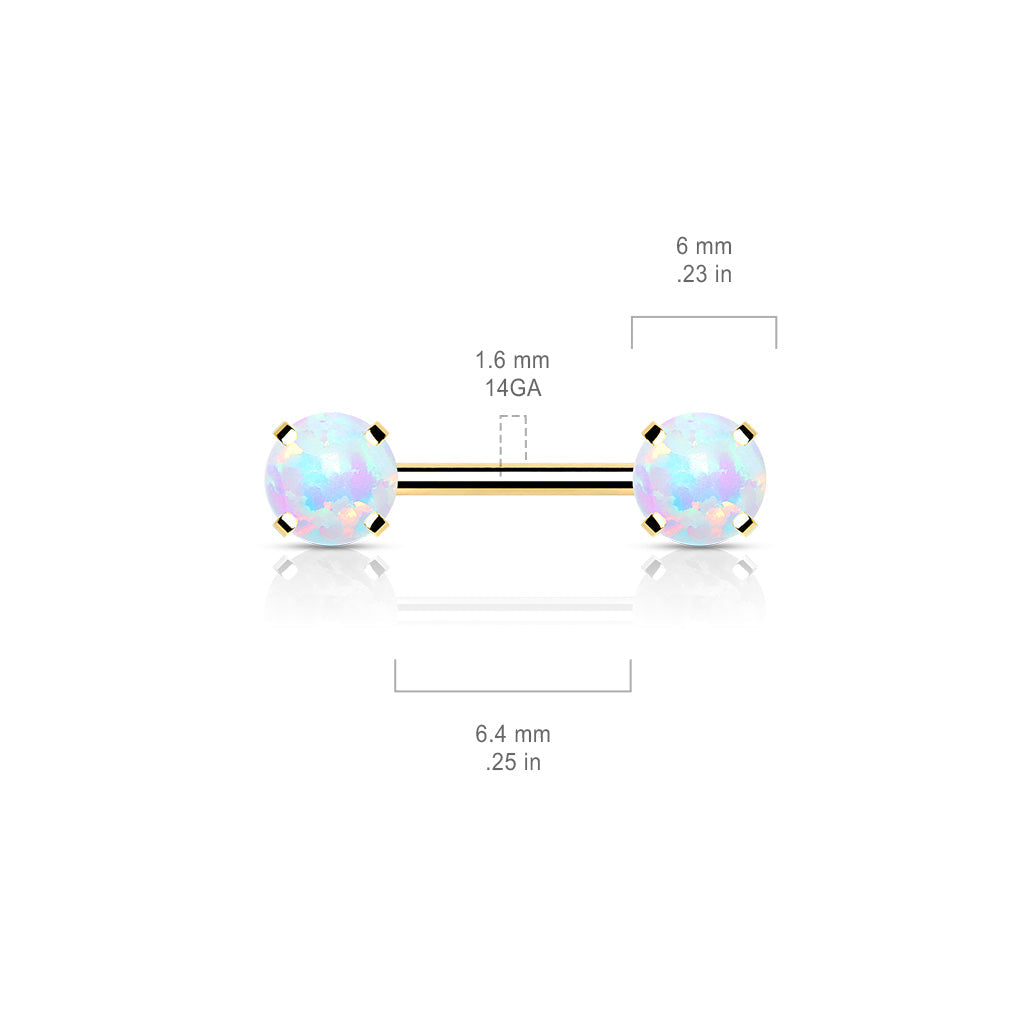 14 Gauge Prong Set Opal Barbell Nipple Ring