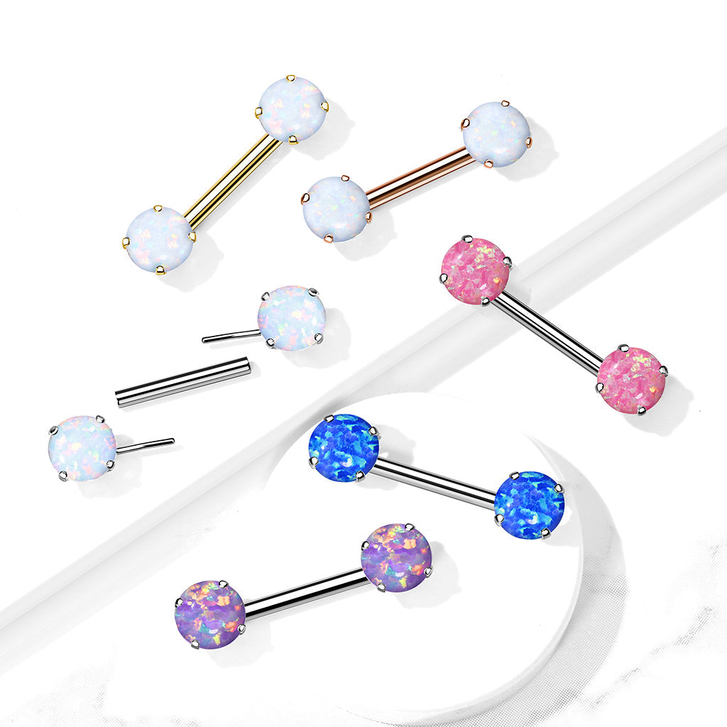14 Gauge Prong Set Opal Barbell Nipple Ring