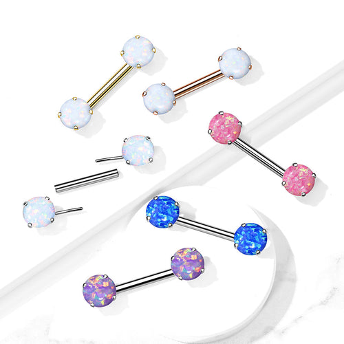 14 Gauge Prong Set Opal Barbell Nipple Ring