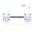 14 Gauge Prong Set Opal Barbell Nipple Ring