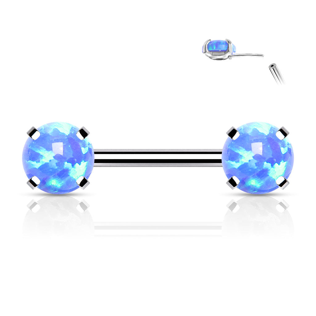 14 Gauge Prong Set Opal Barbell Nipple Ring