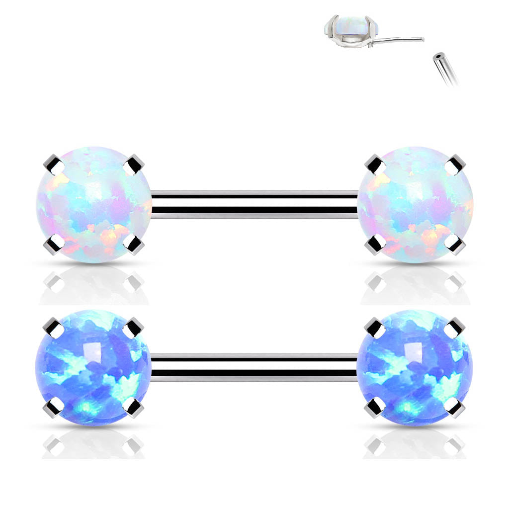 14 Gauge Prong Set Opal Barbell Nipple Ring