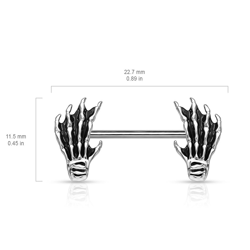 14 Gauge Silver Skeletal Hands Nipple Rings