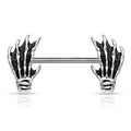 14 Gauge Silver Skeletal Hands Nipple Rings